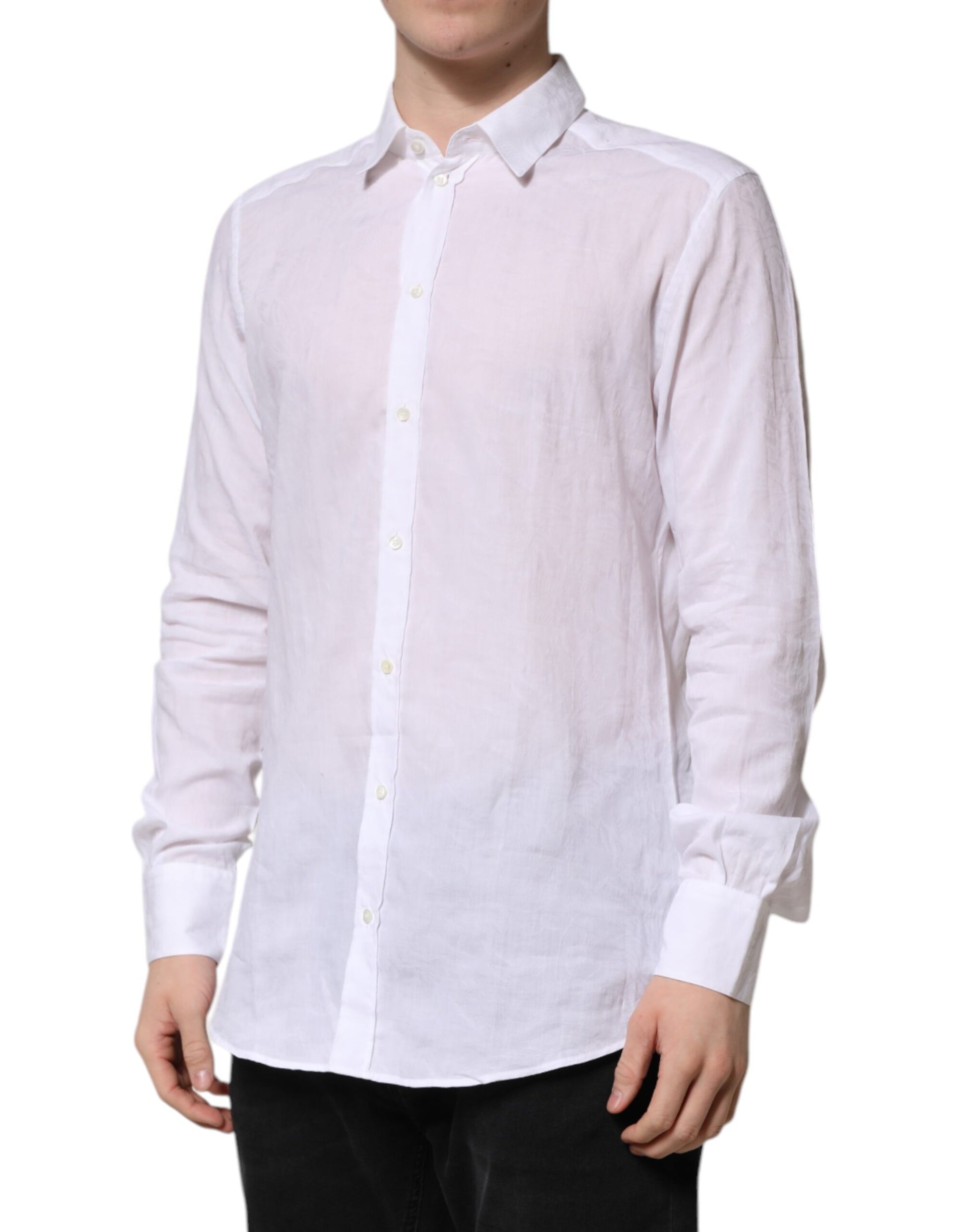 Dolce & Gabbana White Cotton Long Sleeves Collared Formal Shirt by Dolce & Gabbana