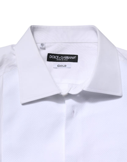 Dolce & Gabbana White Silk Bib Poplin GOLD Men Formal Shirt by Dolce & Gabbana