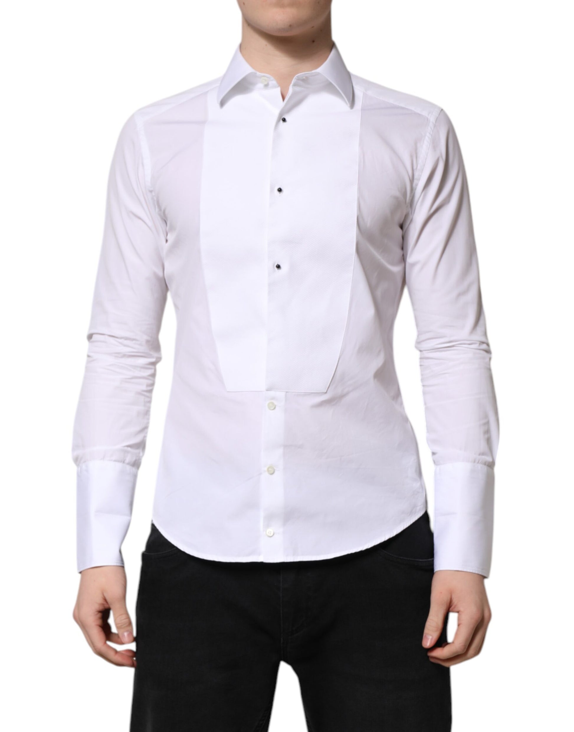 Dolce & Gabbana White GOLD Long Sleeve Dress Men Formal Shirt by Dolce & Gabbana