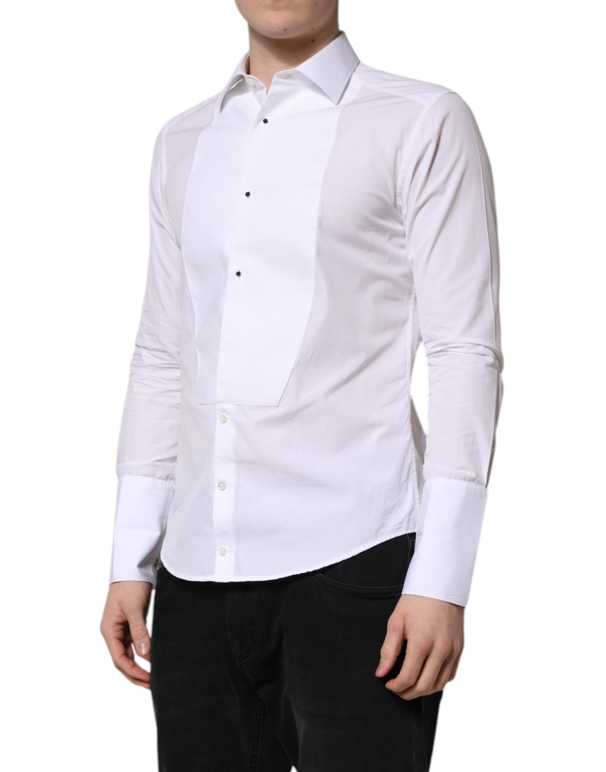 Dolce & Gabbana White GOLD Long Sleeve Dress Men Formal Shirt by Dolce & Gabbana