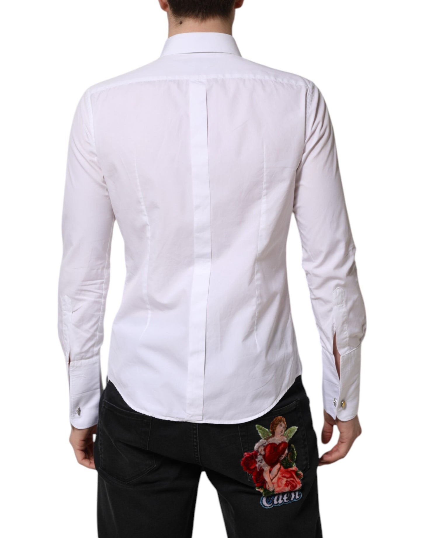 Dolce & Gabbana White GOLD Long Sleeve Dress Men Formal Shirt by Dolce & Gabbana