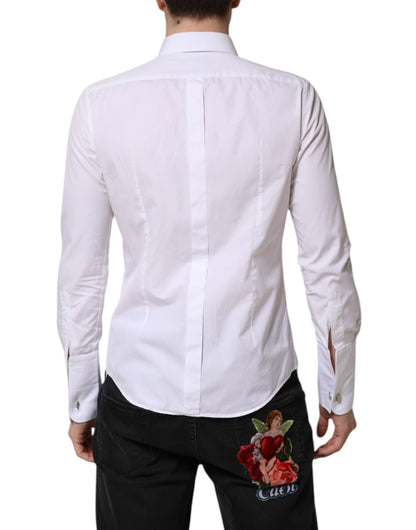 Dolce & Gabbana White GOLD Long Sleeve Dress Men Formal Shirt by Dolce & Gabbana