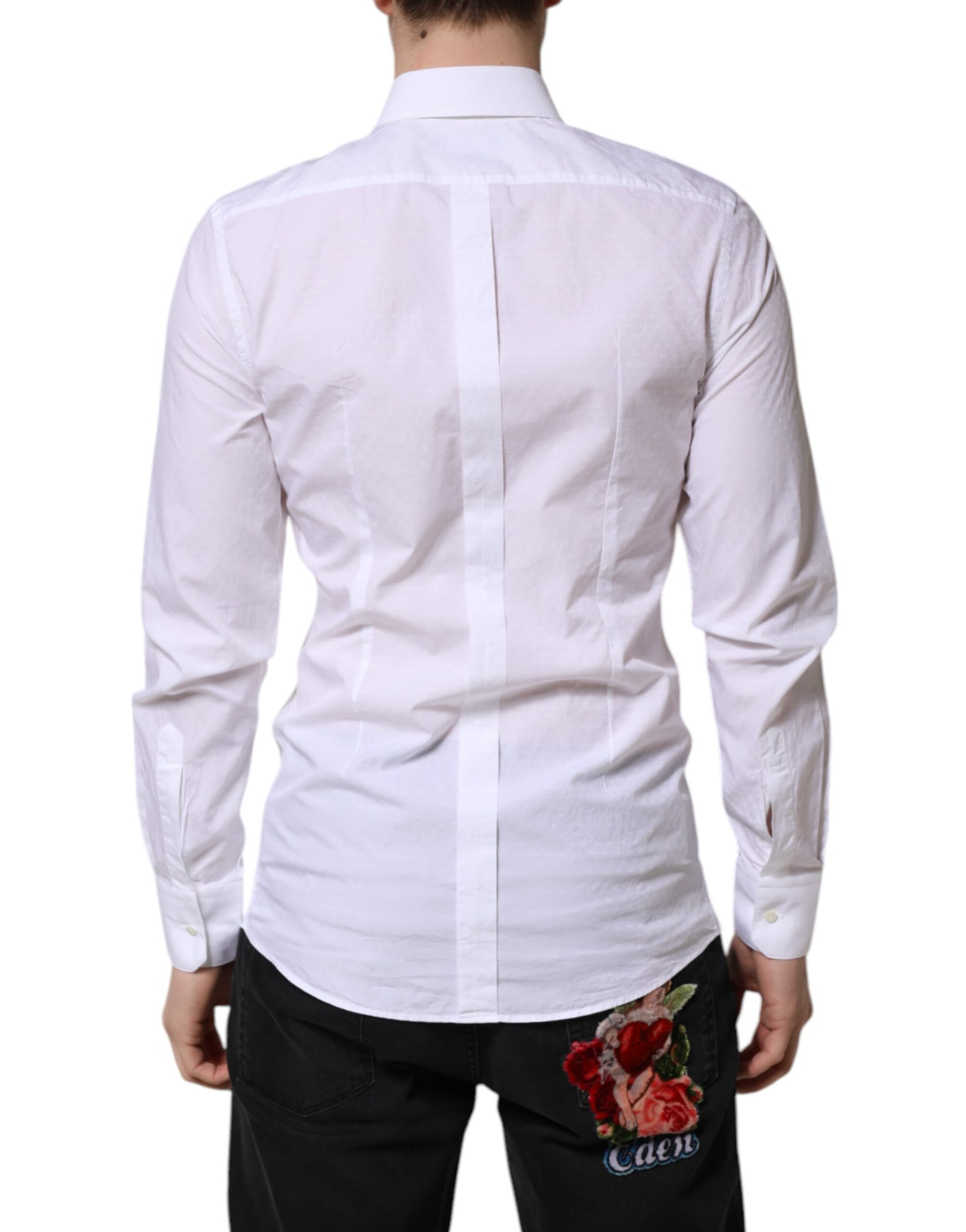 Dolce & Gabbana White GOLD Long Sleeve Dress Men Formal Shirt by Dolce & Gabbana