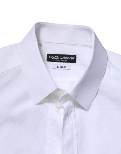 Dolce & Gabbana White GOLD Long Sleeve Dress Men Formal Shirt by Dolce & Gabbana