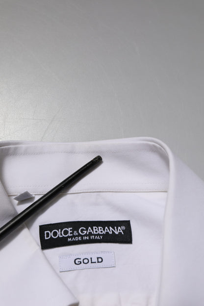 Dolce & Gabbana White GOLD Cotton Poplin Dress Formal Shirt by Dolce & Gabbana