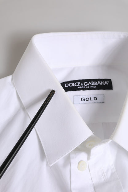 Dolce & Gabbana White Cotton Long Sleeves GOLD Formal Shirt by Dolce & Gabbana
