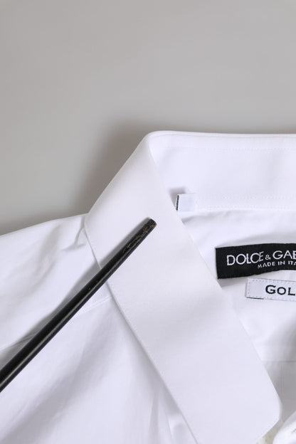 Dolce & Gabbana White GOLD Cotton Long Sleeves Men Formal Shirt by Dolce & Gabbana