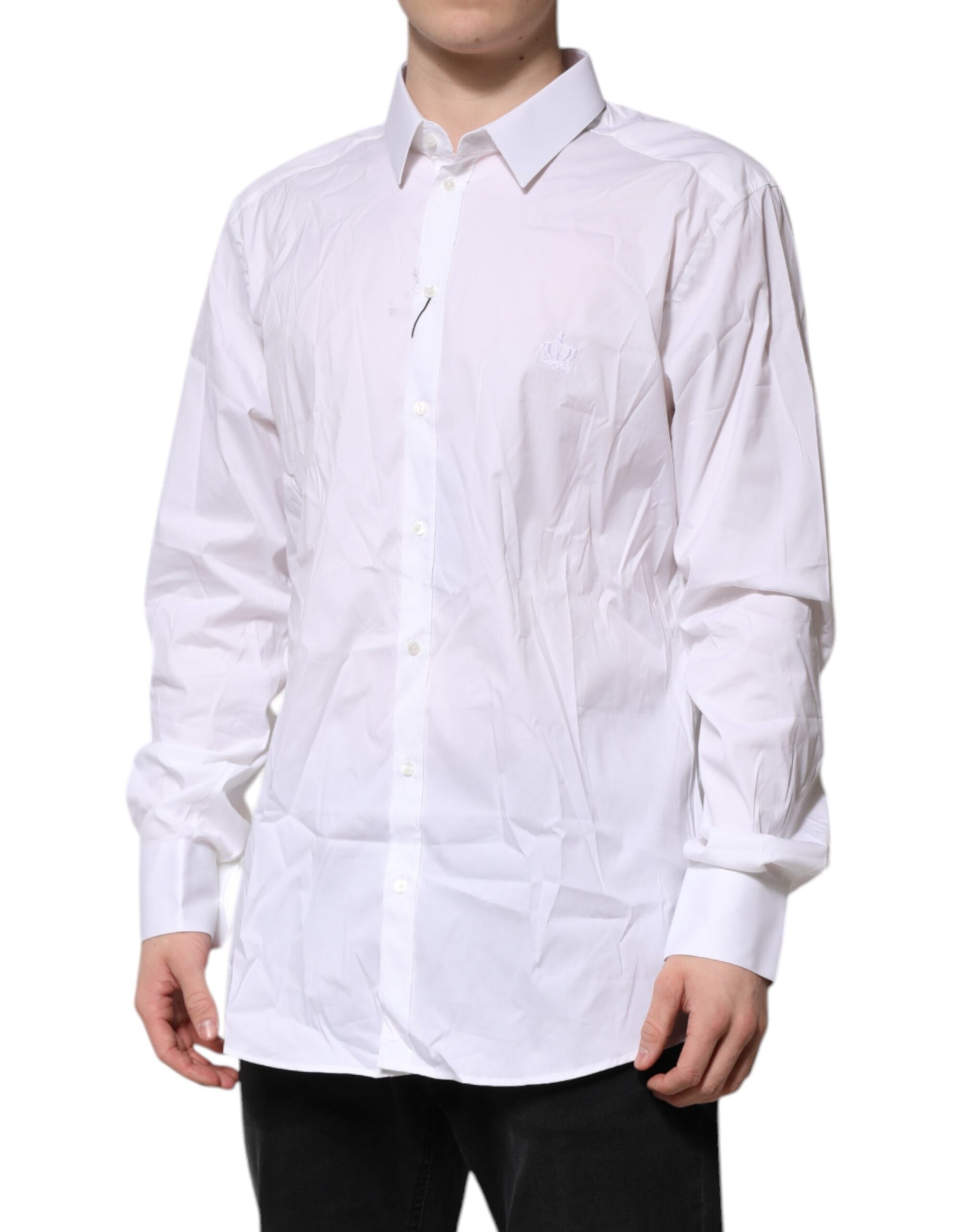 Dolce & Gabbana White GOLD Cotton Men Dress Formal Shirt by Dolce & Gabbana