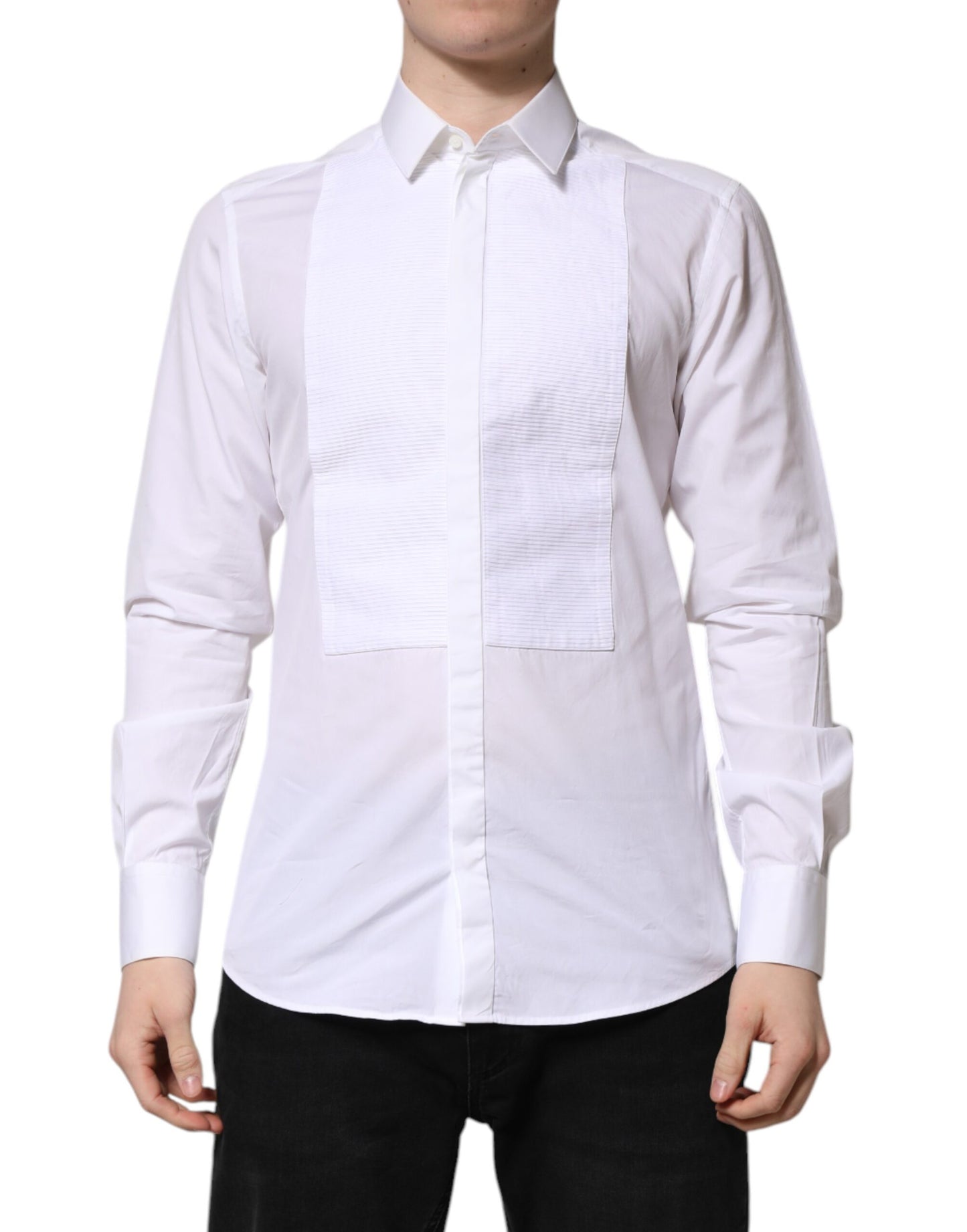 Dolce & Gabbana White GOLD Cotton Bib Dress Formal Shirt by Dolce & Gabbana