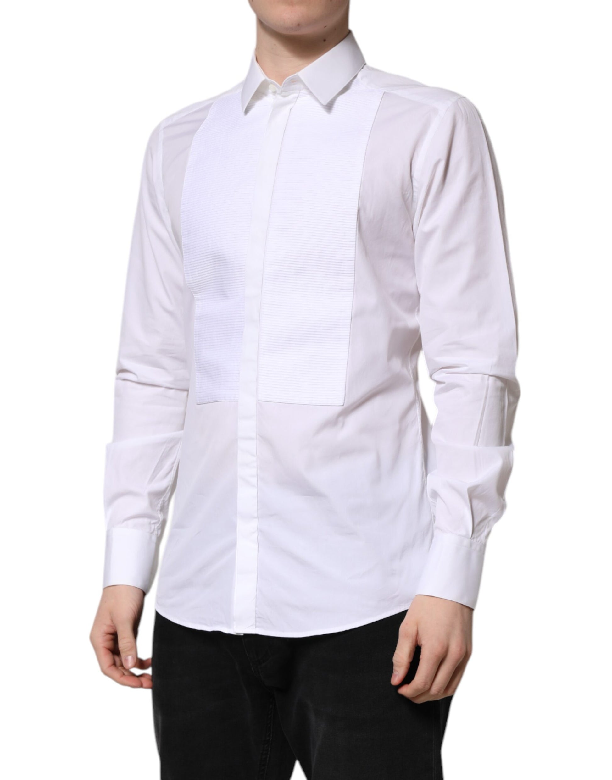 Dolce & Gabbana White GOLD Cotton Bib Dress Formal Shirt by Dolce & Gabbana