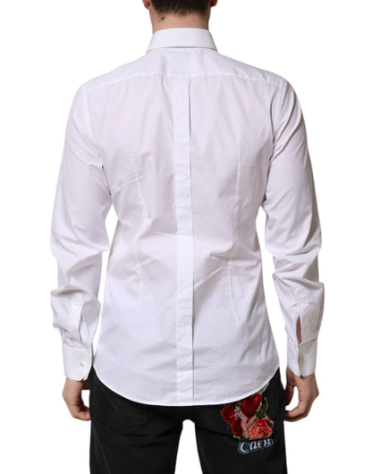 Dolce & Gabbana White GOLD Cotton Bib Dress Formal Shirt by Dolce & Gabbana