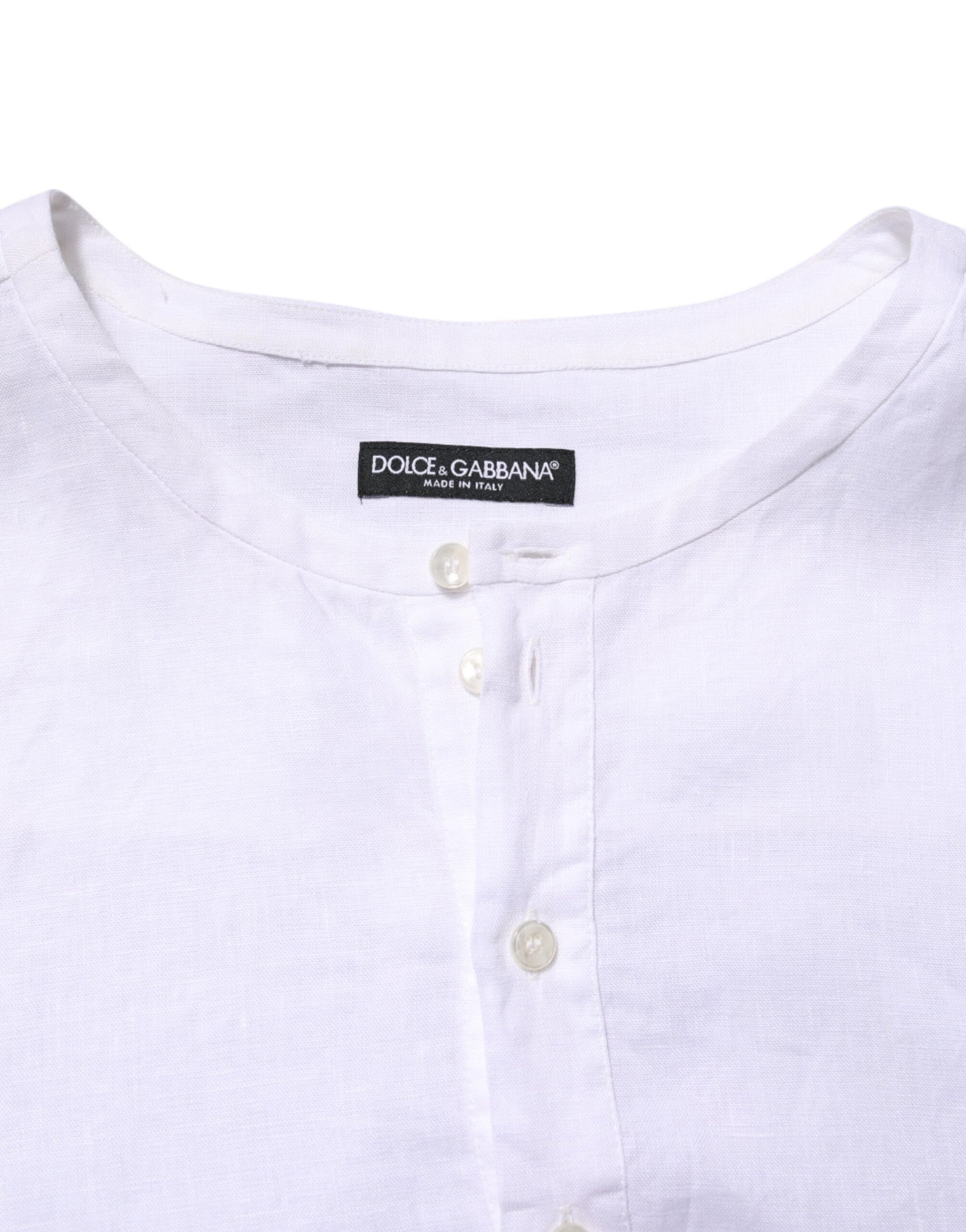 Dolce & Gabbana White Linen Long Sleeves Casual Men Shirt by Dolce & Gabbana