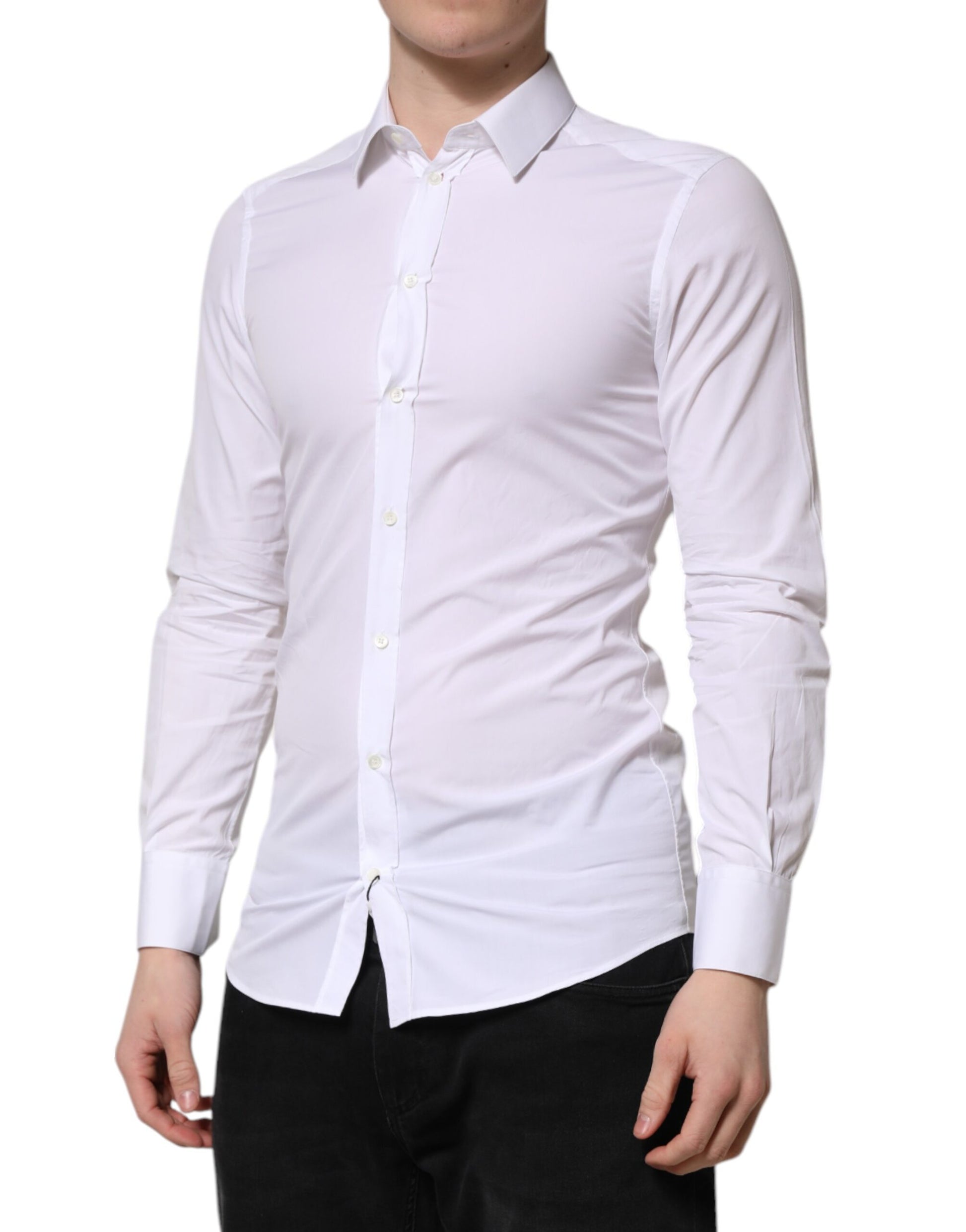 Dolce & Gabbana White GOLD Cotton Long Sleeve Men Formal Shirt by Dolce & Gabbana