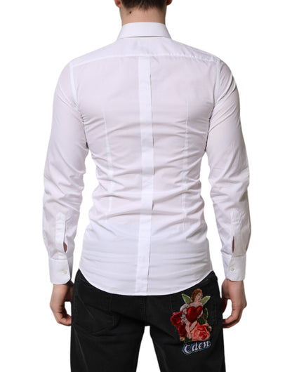 Dolce & Gabbana White GOLD Cotton Long Sleeve Men Formal Shirt by Dolce & Gabbana