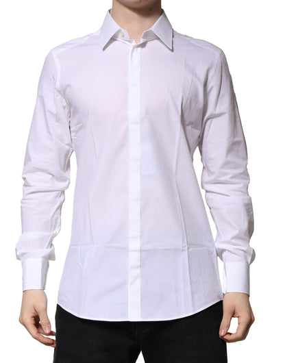 Dolce & Gabbana White GOLD Cotton Long Sleeves Men Formal Shirt by Dolce & Gabbana