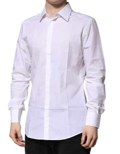 Dolce & Gabbana White GOLD Cotton Long Sleeves Men Formal Shirt by Dolce & Gabbana