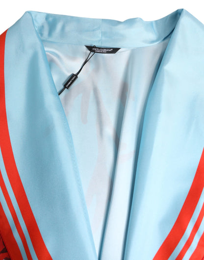 Dolce &amp; Gabbana Blue Red Coral Print Wrap Robe Coat Jacket