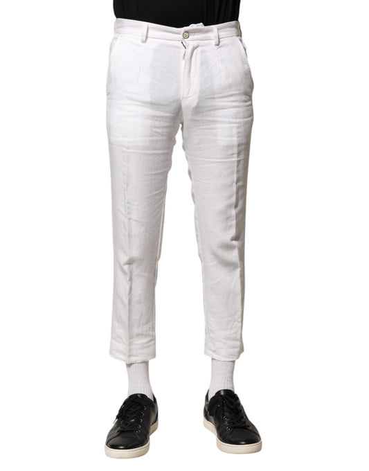 Pantalon court taille moyenne en lin blanc Dolce &amp; Gabbana