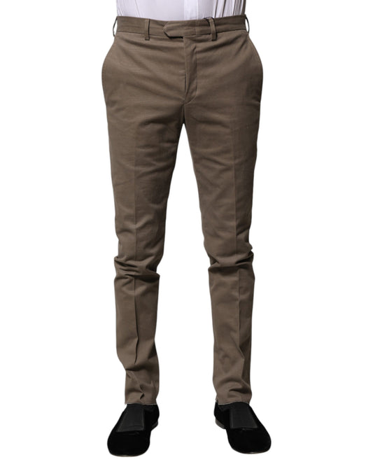 Pantalon habillé fuselé en coton marron BENCIVENGA