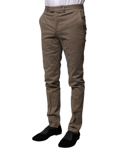 Pantalon habillé fuselé en coton marron BENCIVENGA