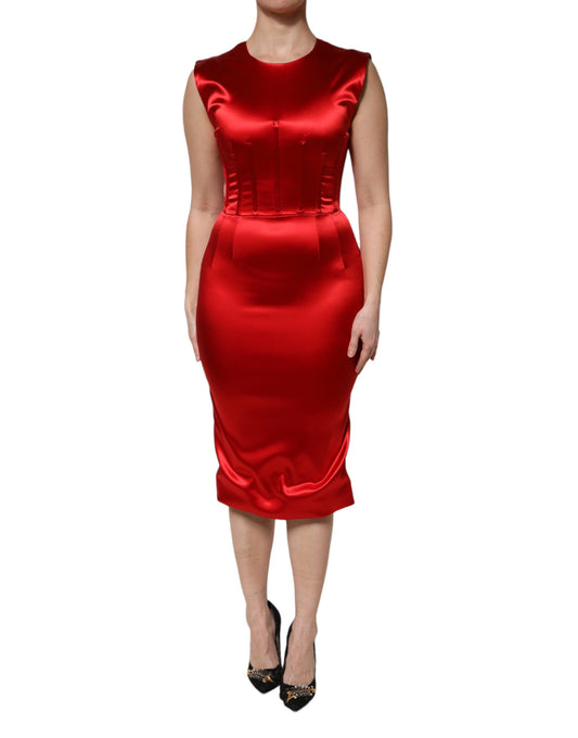 Dolce & Gabbana Red Acetate Sleeveless Sheath Midi Dress by Dolce & Gabbana