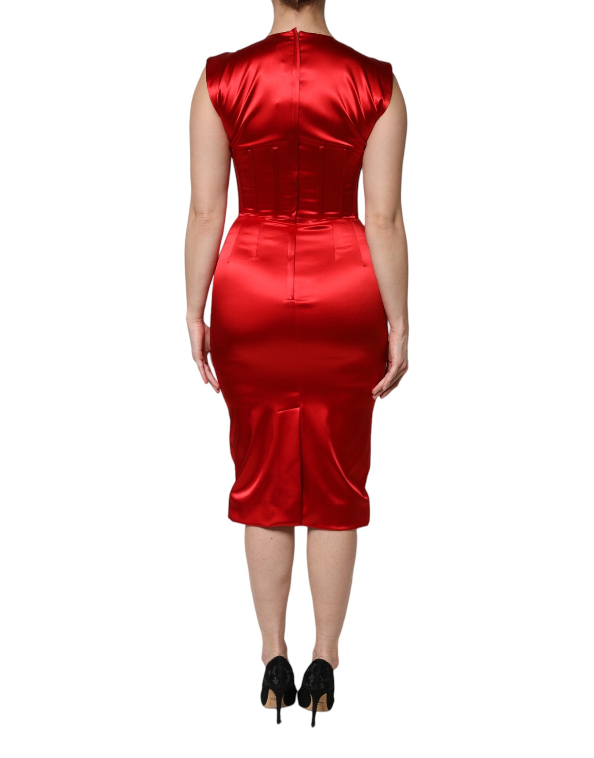 Dolce & Gabbana Red Acetate Sleeveless Sheath Midi Dress by Dolce & Gabbana