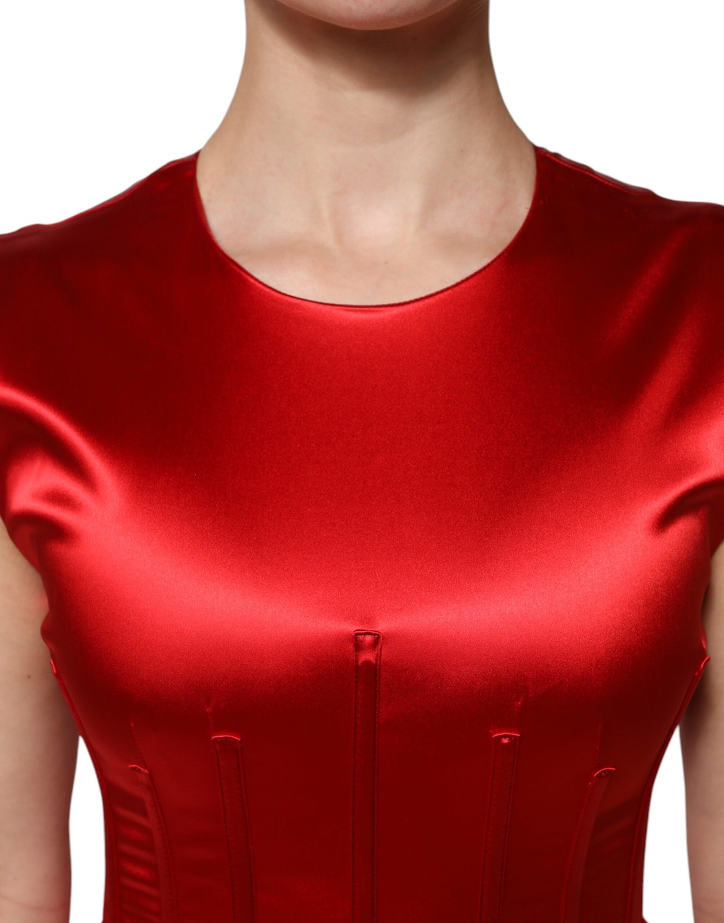 Dolce & Gabbana Red Acetate Sleeveless Sheath Midi Dress by Dolce & Gabbana