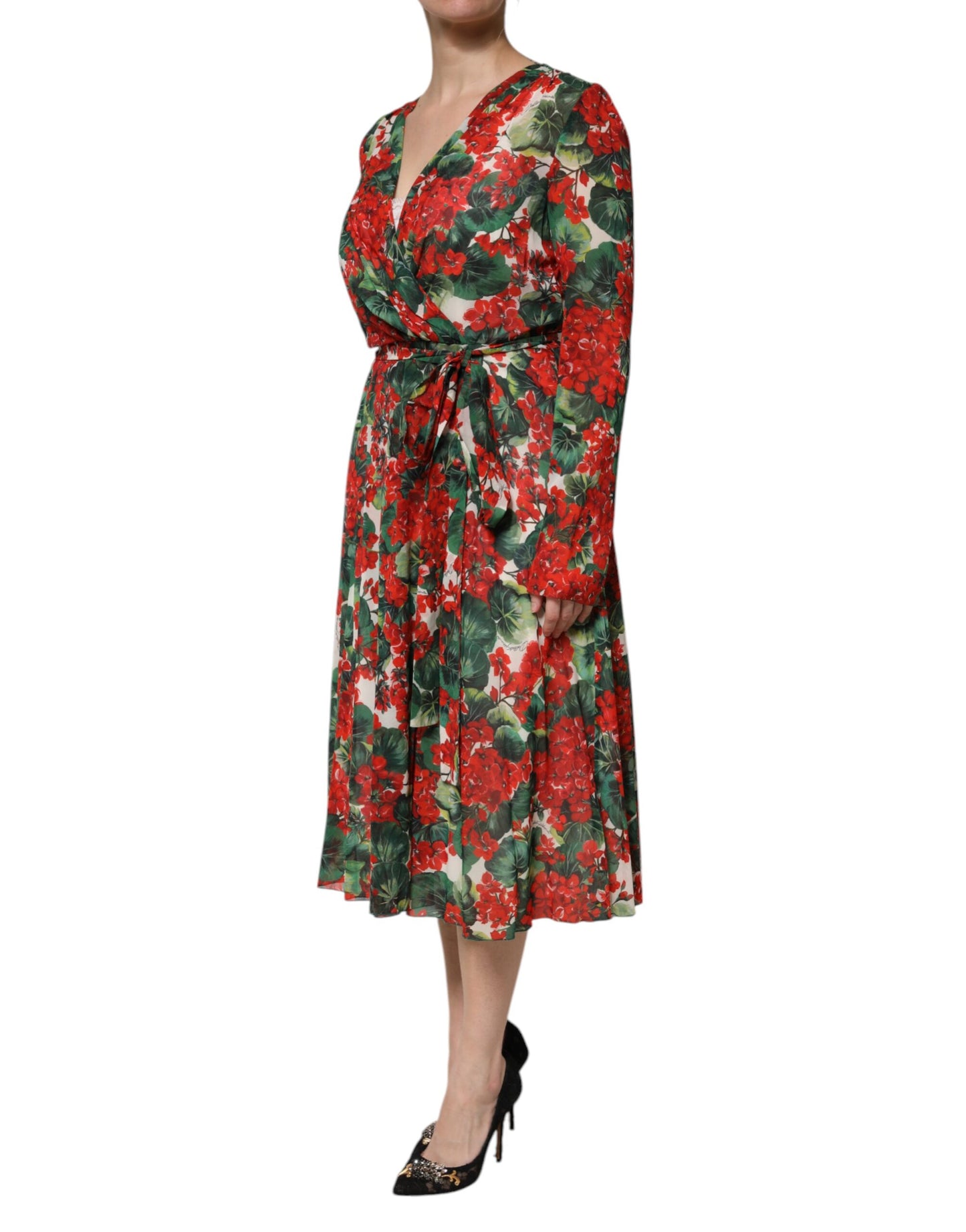 Dolce &amp; Gabbana Multicolor Floral Long Sleeves V-neck Dress