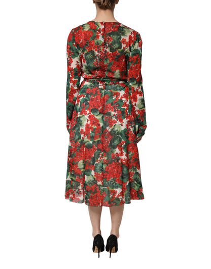 Dolce &amp; Gabbana Multicolor Floral Long Sleeves V-neck Dress