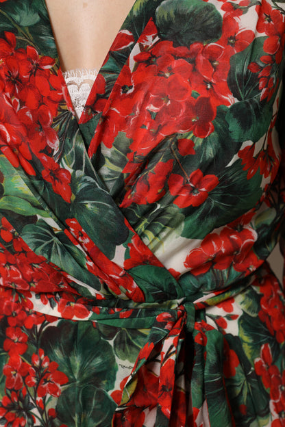 Dolce &amp; Gabbana Multicolor Floral Long Sleeves V-neck Dress