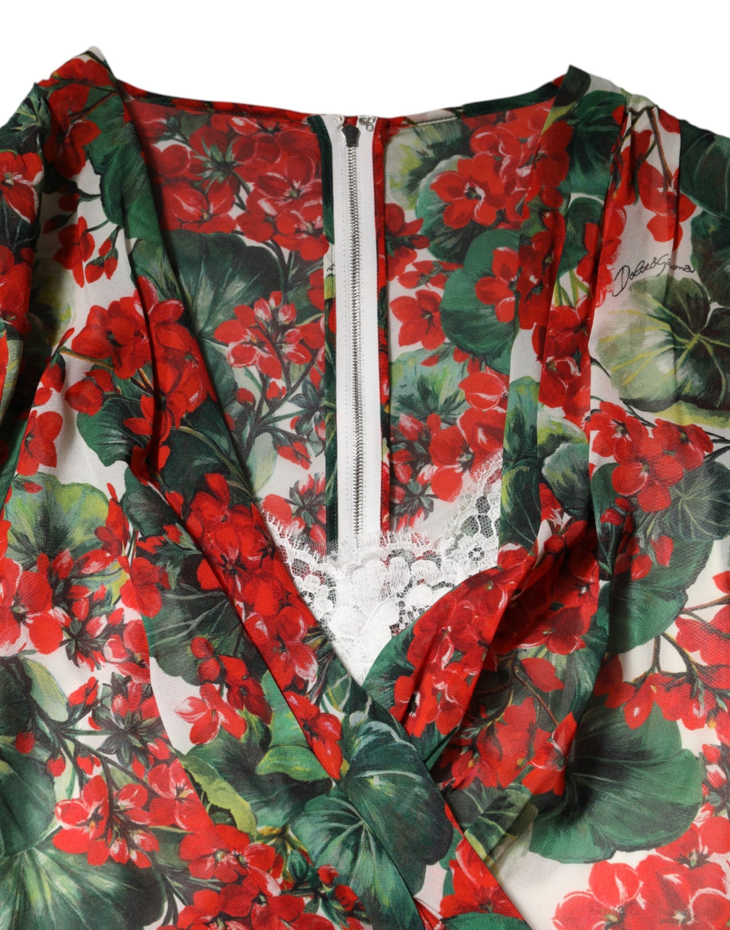 Dolce &amp; Gabbana Multicolor Floral Long Sleeves V-neck Dress