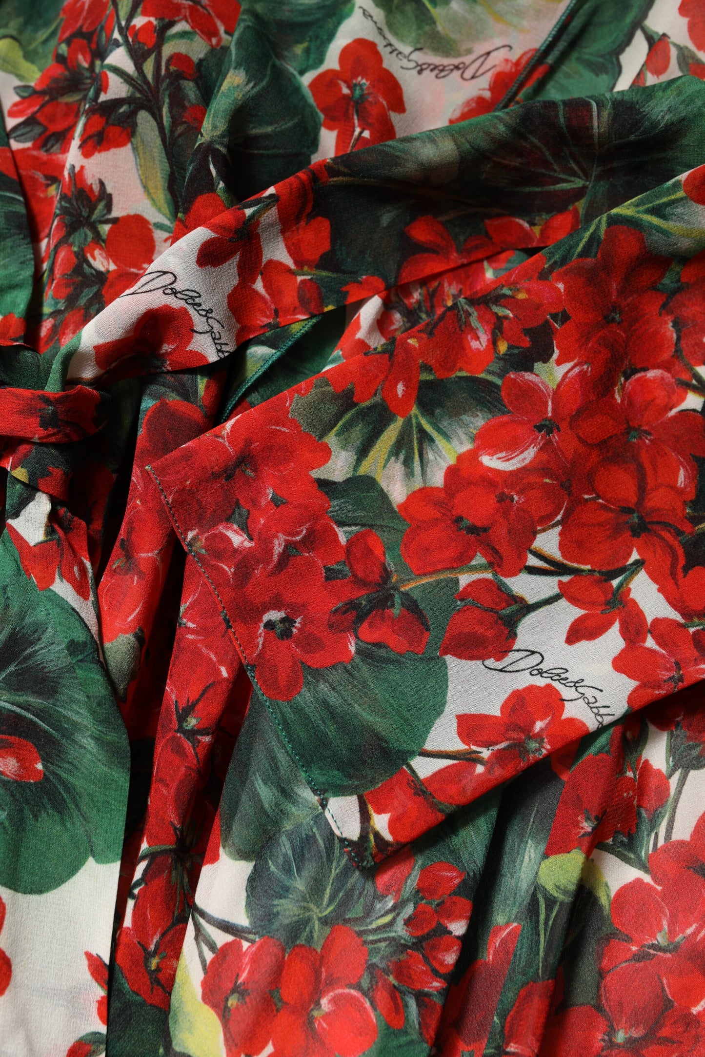 Dolce &amp; Gabbana Multicolor Floral Long Sleeves V-neck Dress
