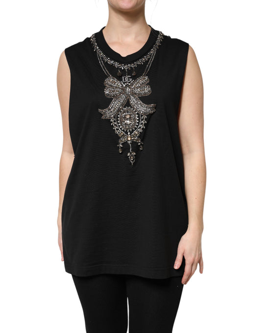 Dolce & Gabbana Black Cotton Rhinestone Embellished Tank Top by Dolce & Gabbana