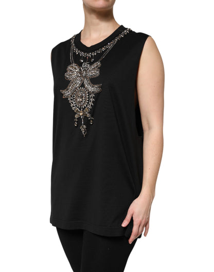 Dolce & Gabbana Black Cotton Rhinestone Embellished Tank Top by Dolce & Gabbana