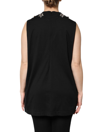 Dolce & Gabbana Black Cotton Rhinestone Embellished Tank Top by Dolce & Gabbana