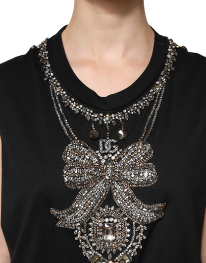 Dolce & Gabbana Black Cotton Rhinestone Embellished Tank Top by Dolce & Gabbana