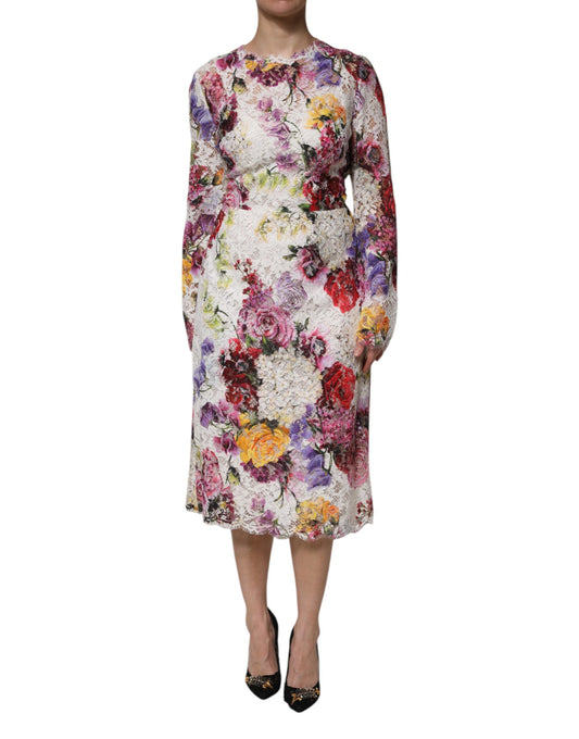 Dolce & Gabbana Multicolor Floral Long Sleeve A-line Dress by Dolce & Gabbana