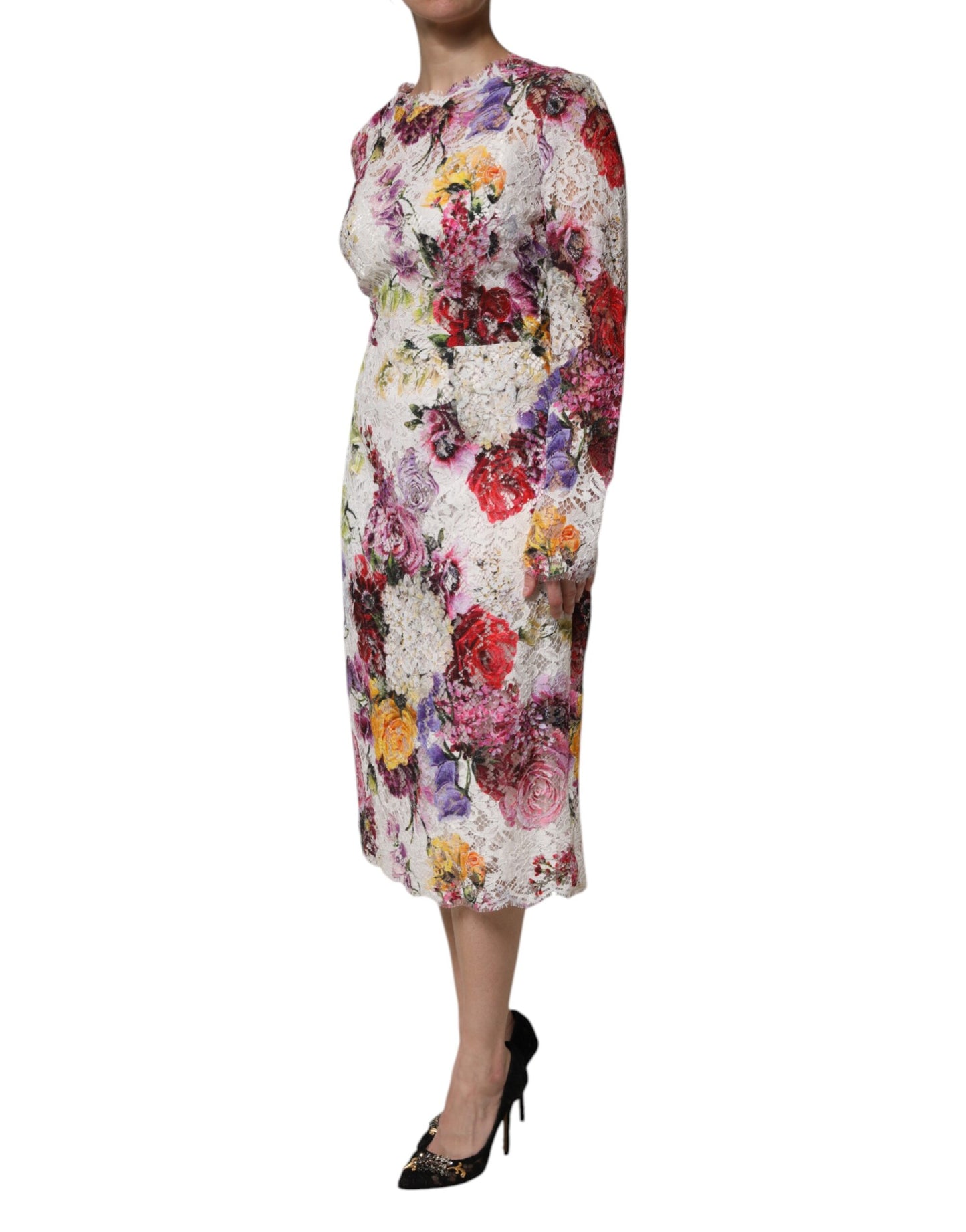 Dolce & Gabbana Multicolor Floral Long Sleeve A-line Dress by Dolce & Gabbana