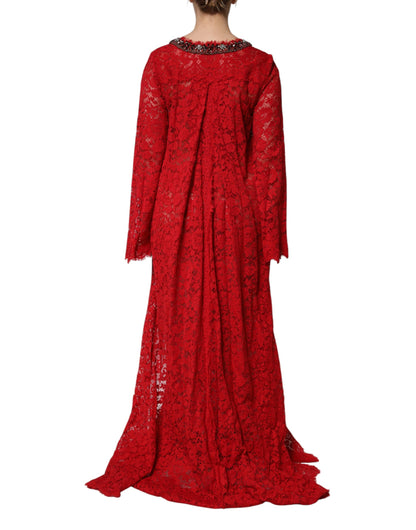 Dolce & Gabbana Red Floral Lace Rhinestone Embellished Dress by Dolce & Gabbana