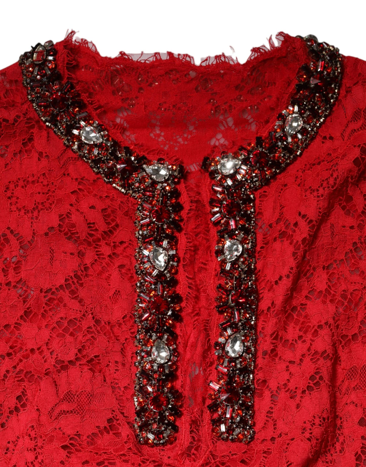 Dolce & Gabbana Red Floral Lace Rhinestone Embellished Dress by Dolce & Gabbana
