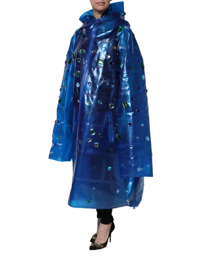 Dolce & Gabbana Blue Crystal Hooded Raincoat Jacket by Dolce & Gabbana