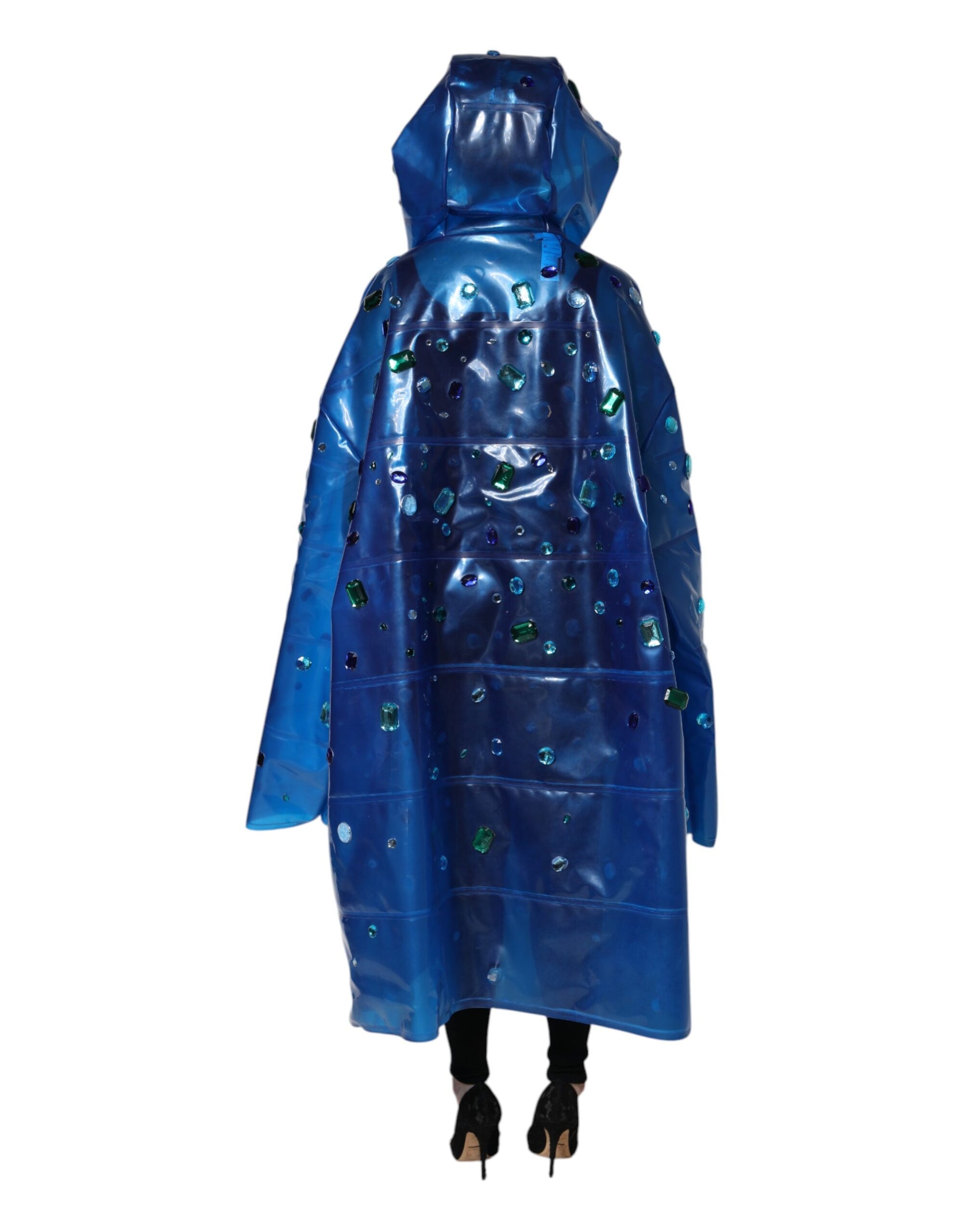 Dolce & Gabbana Blue Crystal Hooded Raincoat Jacket by Dolce & Gabbana