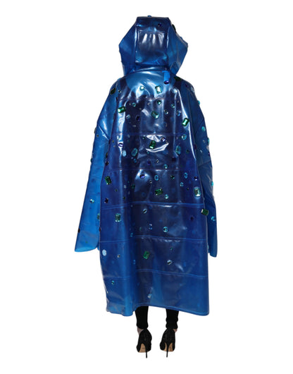 Dolce & Gabbana Blue Crystal Hooded Raincoat Jacket by Dolce & Gabbana