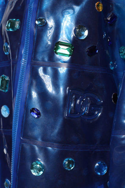 Dolce & Gabbana Blue Crystal Hooded Raincoat Jacket by Dolce & Gabbana