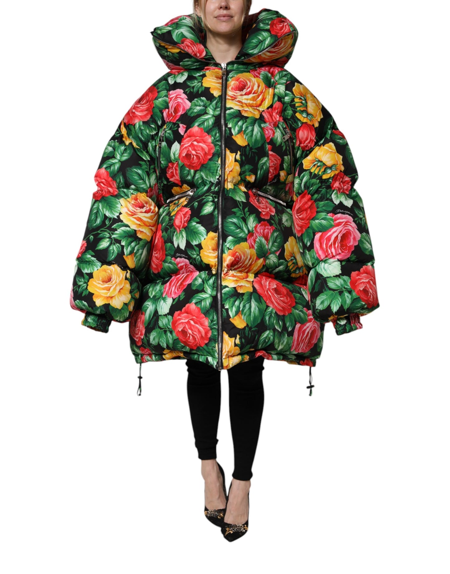 Dolce & Gabbana Multicolor Floral Puffer Hooded Jacket by Dolce & Gabbana