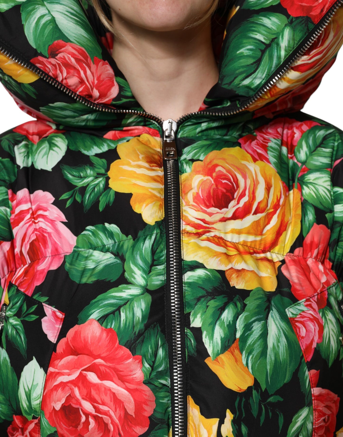 Dolce & Gabbana Multicolor Floral Puffer Hooded Jacket by Dolce & Gabbana