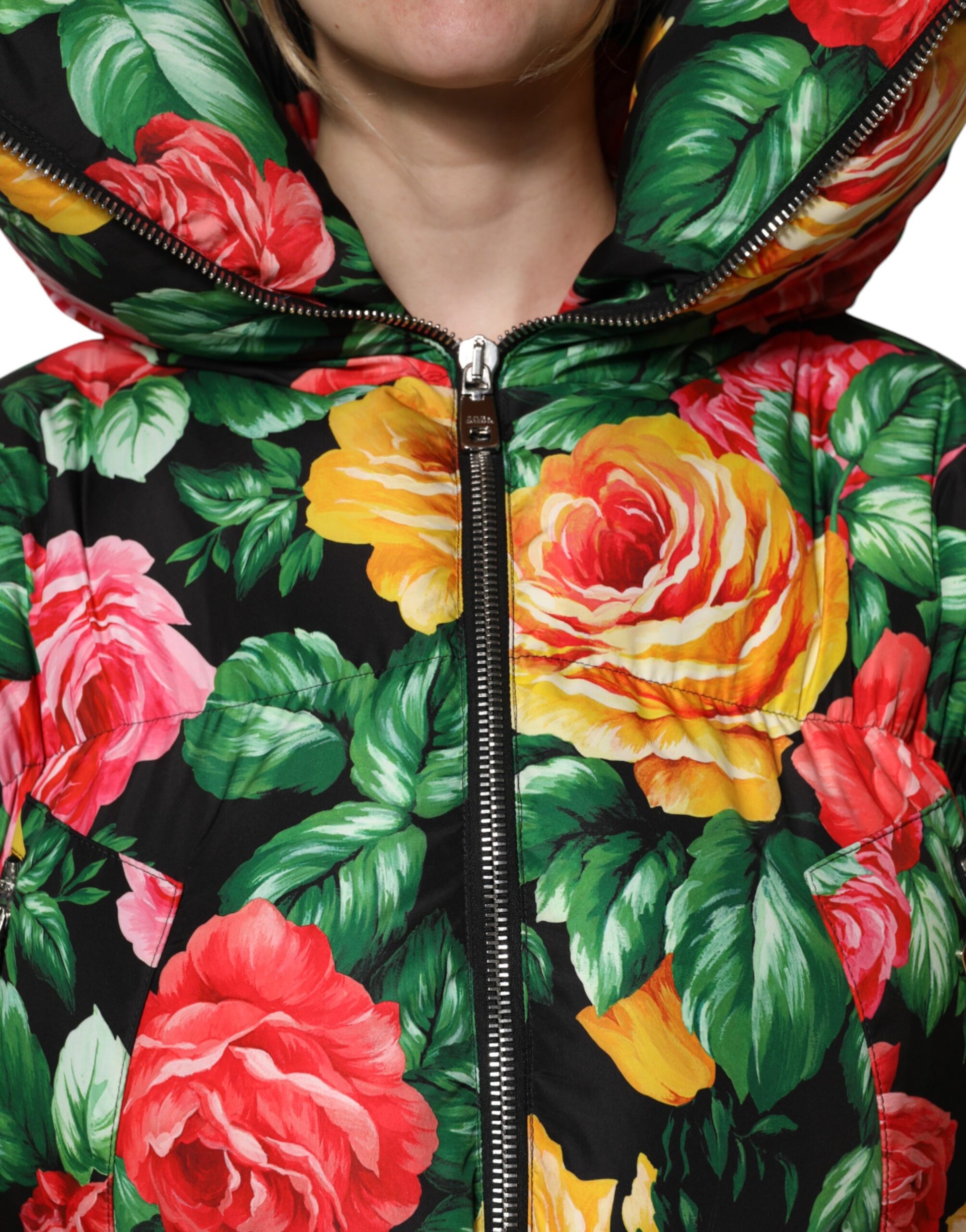 Dolce & Gabbana Multicolor Floral Puffer Hooded Jacket by Dolce & Gabbana