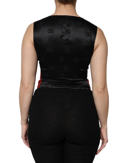 Dolce & Gabbana Red Black Button Down Sleeveless Vest Top by Dolce & Gabbana