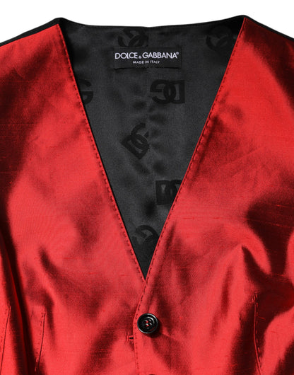 Dolce & Gabbana Red Black Button Down Sleeveless Vest Top by Dolce & Gabbana