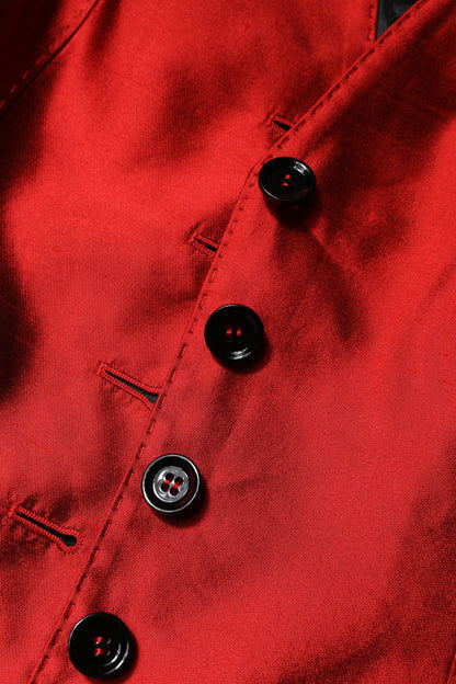 Dolce & Gabbana Red Black Button Down Sleeveless Vest Top by Dolce & Gabbana